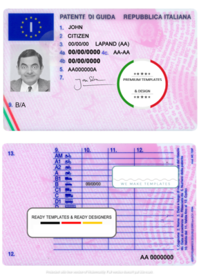 Italy driving license template in PSD format, fully editable