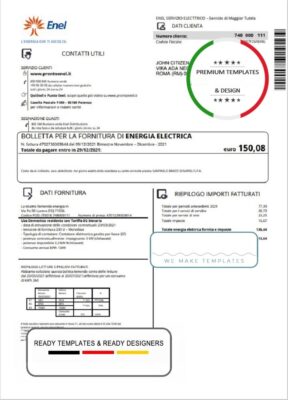 Italy Enel electricity utility bill template in Word and PDF format