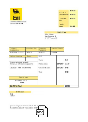 Italy Gas utility bill template in .doc and .pdf format, fully editable