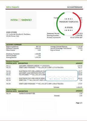 Italy Intesa Sanpaolo statement template in .doc and .pdf format, fully editable