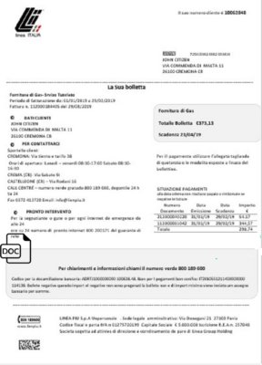 Italy Linea Italia utility bill template in Word and PDF format