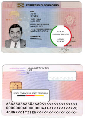 Italy residence permit card (soggiorno) template in PSD format, fully editable