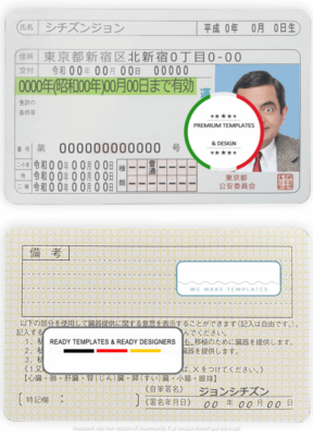 Japan driving license template in PSD format, fully editable