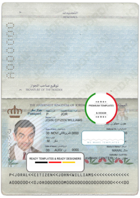 Jordan passport template in PSD format, fully editable, with all fonts