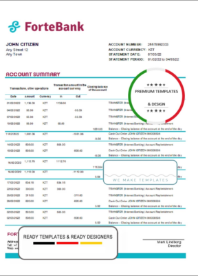 Kazakhstan Forte bank statement template in Excel and PDF format