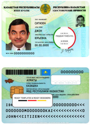 Kazakhstan ID template in PSD format, fully editable, with all fonts (2013 – present)