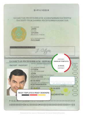 Kazakhstan passport template in PSD format, fully editable, with all fonts