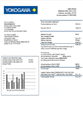 Kazakhstan Yokogawa Electric Kazakhstan utility bill template in Word and PDF format (.doc and .pdf)