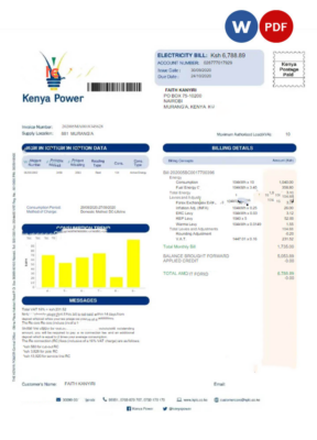 KENYA KENYA POWER utility bill Word and PDF template