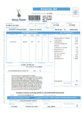 Kenya Power utility bill template in Word and PDF format