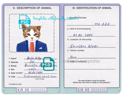 Kiribati cat (animal, pet) passport PSD template, completely editable