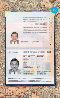 Korea passport editable PSD files, scan and photo-realistic look (2021-present), 2 in 1