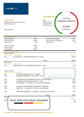 Laos LCNB bank statement template, Word and PDF format (.doc and .pdf)