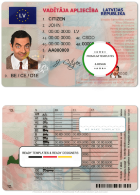 Latvia driving license template in PSD format, fully editable