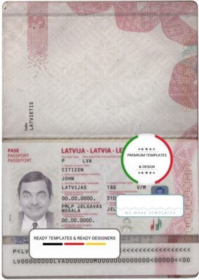 Latvia passport template in PSD format, fully editable (2015 – present)