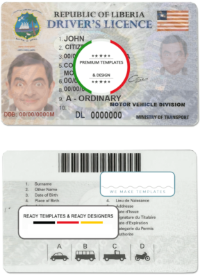 Liberia driving license, fully editable template in PSD format