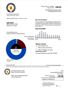 Liberia Electricity Corporation utility bill template in Word and PDF format