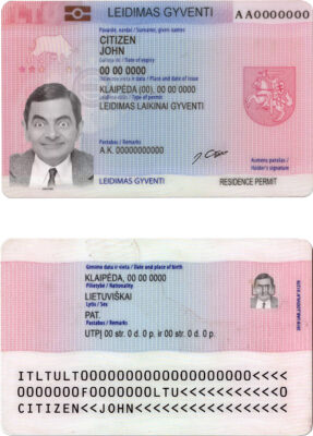 Lithuania (Litva) residence permit card template in PSD format, fully editable (2012 – 2020)