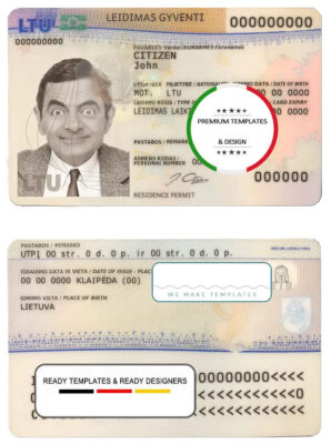 Lithuania (Litva) residence permit card template in PSD format, fully editable (2020- present)