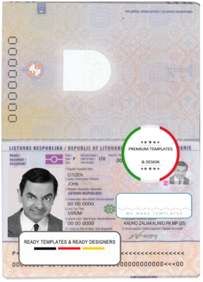 Lithuania passport template in psd format, fully editable, with all fonts