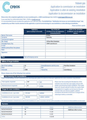 Luxembourg Creos gas utility bill template in Word and PDF format (.doc and .pdf)