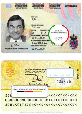 Luxembourg ID template in PSD format