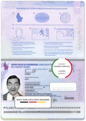 Luxembourg passport template in PSD format