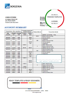 Luxembourg Sogexia Bank statement template in Excel and PDF format