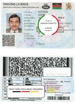 Malawi driving license template in PSD format, fully editable