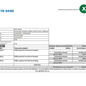 Malaysia Affin Bank statement Excel and PDF template