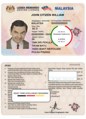 Malaysia driving license template in PSD format, fully editable