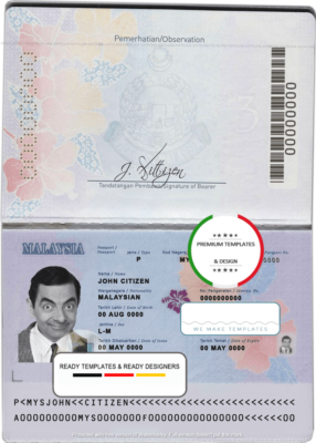 Malaysia passport template in PSD format, version 1, fully editable (2017 – present)