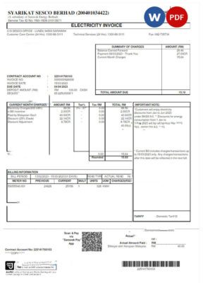 MALAYSIA SARAWAK ENERGY utility bill Word and PDF template