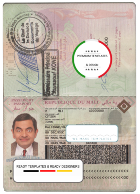 Mali passport template in PSD format, fully editable, with fonts