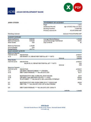 Marshall Islands ADB bank statement Excel and PDF template