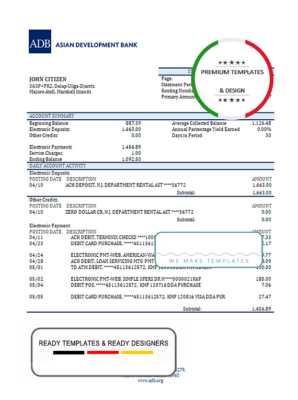 Marshall Islands ADB bank statement template in Word and PDF format