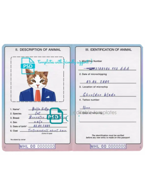 Marshall Islands cat (animal, pet) passport PSD template, fully editable