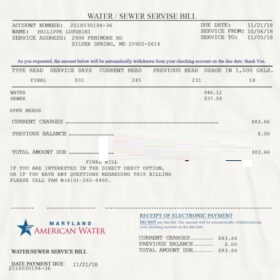 Maryland Utility Bill Template : Maryland American Water Bill Psd