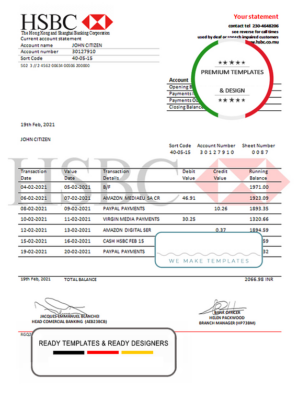 Mauritius HSBC bank statement template in Word and PDF format