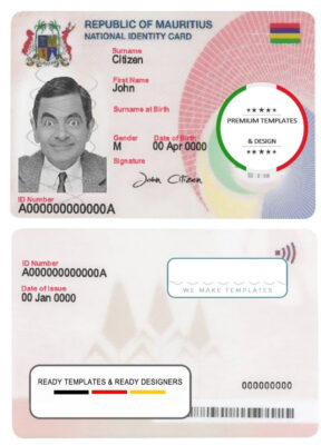 Mauritius ID card template in PSD format, fully editable