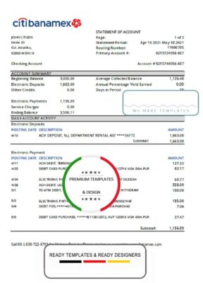 Mexico Deutsche bank statement easy to fill template in Excel and PDF format