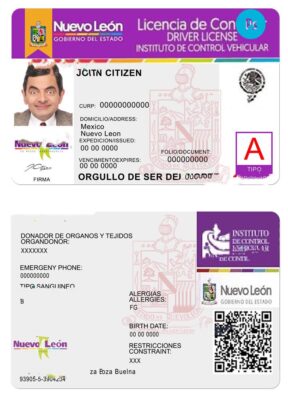 Mexico Nuevo Leon driving license template in PSD format, fully editable