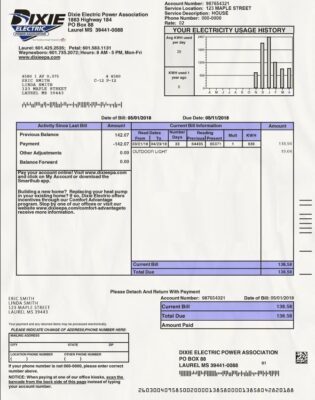 Mississippi Utility Bill Psd Template : Mississippi Proof of address Psd Template