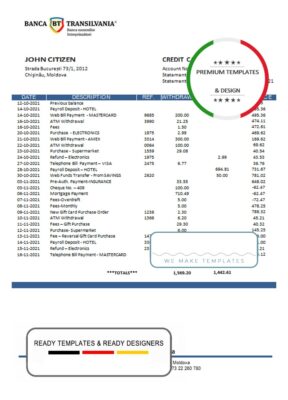 Moldova Banca Transilvania bank statement template in Word and PDF format