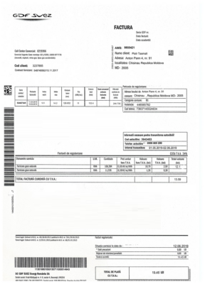 Moldova Gas utility bill template, fully editable in PSD format