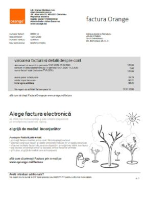 Moldova Orange Factura utility bill template in Word and PDF format