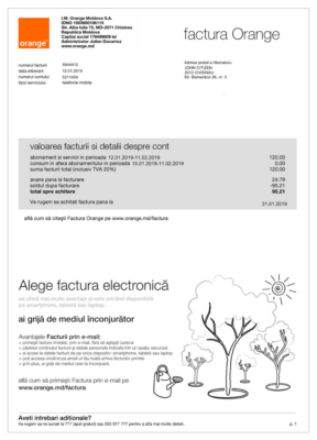 Moldova Orange utility bill template, fully editable in PSD format