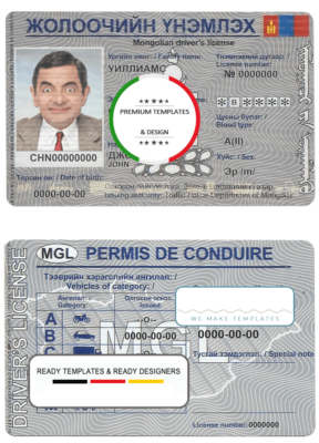 Mongolia driving license template in PSD format, fully editable