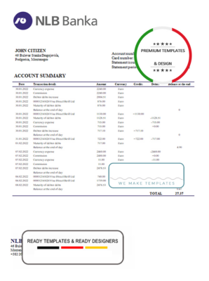 Montenegro NLB Bank statement template, Word and PDF format (.doc and .pdf)