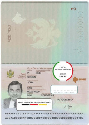 Montenegro passport template in PSD format